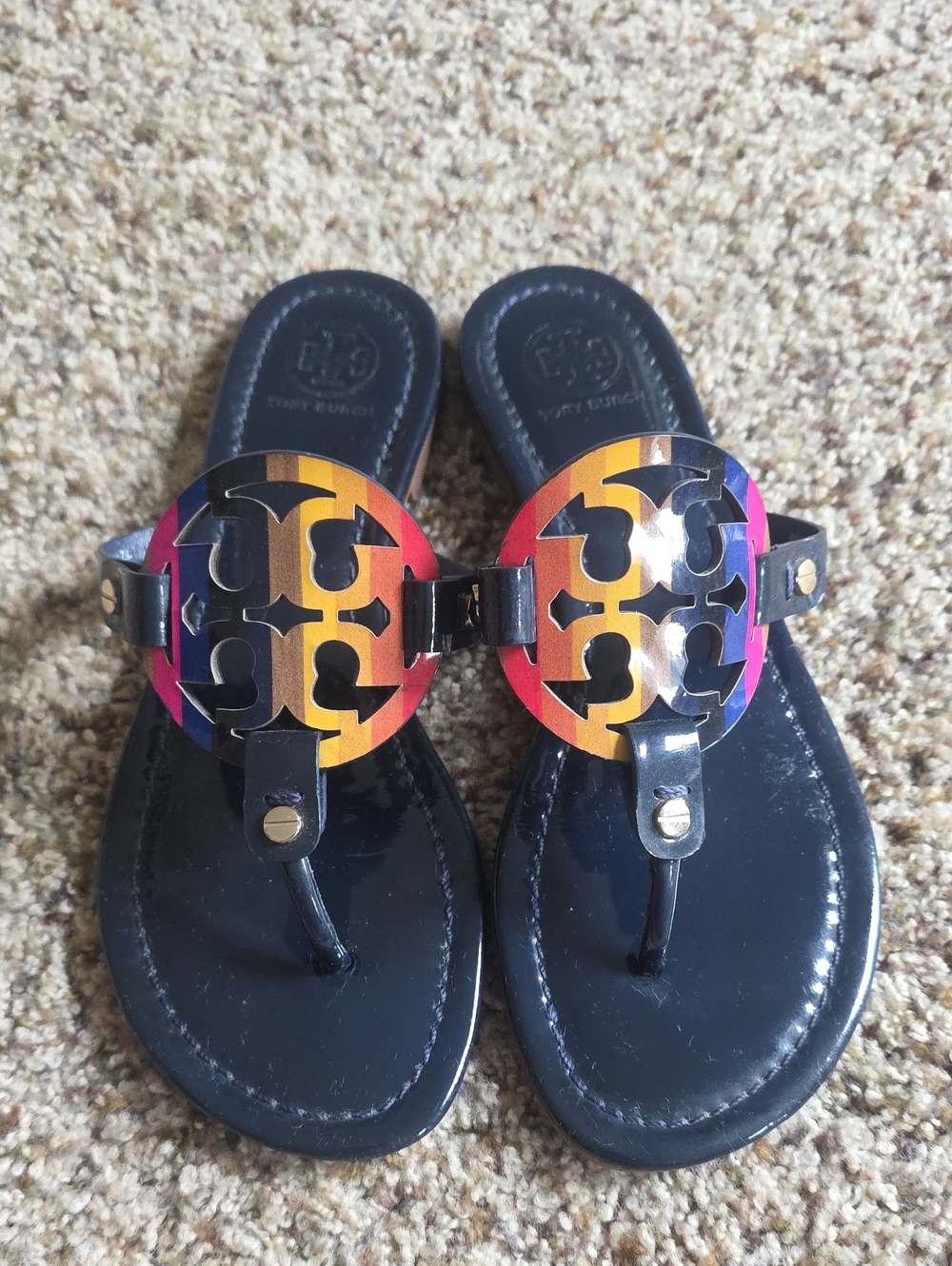Tory Burch Miller Navy Blue Leather Sandals